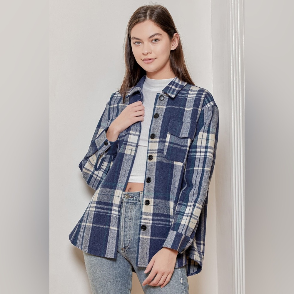 Lulus Nothing But Chill Blue Multi Plaid Shacket | SZ M